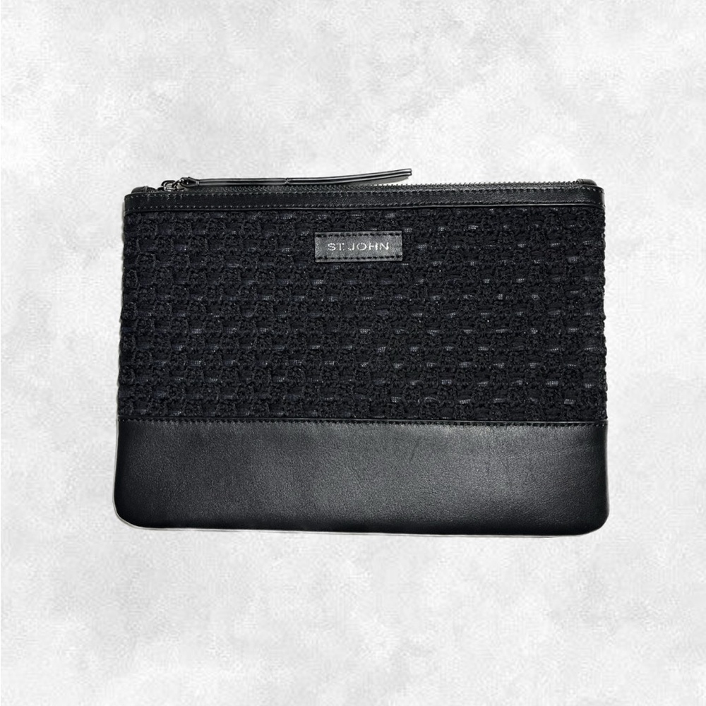 ST. JOHN Black Braided Knit / Leather